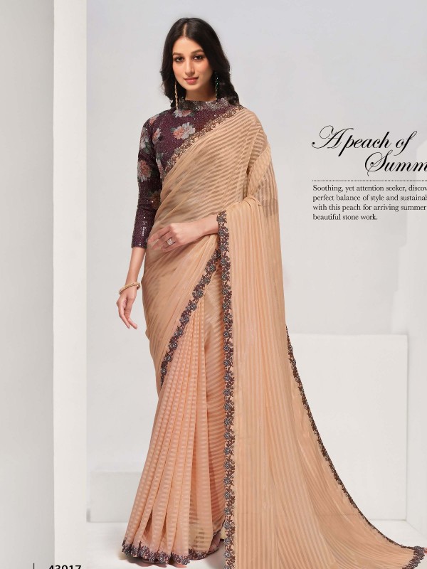 Dark Peach Georgette Saree